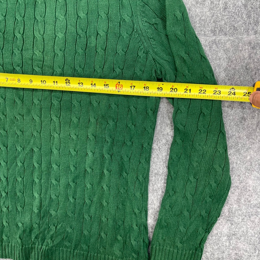 Lauren Ralph Lauren Sweater Extra Large Green Cable Knit Neck Gold Button LRL - Picture 7 of 16